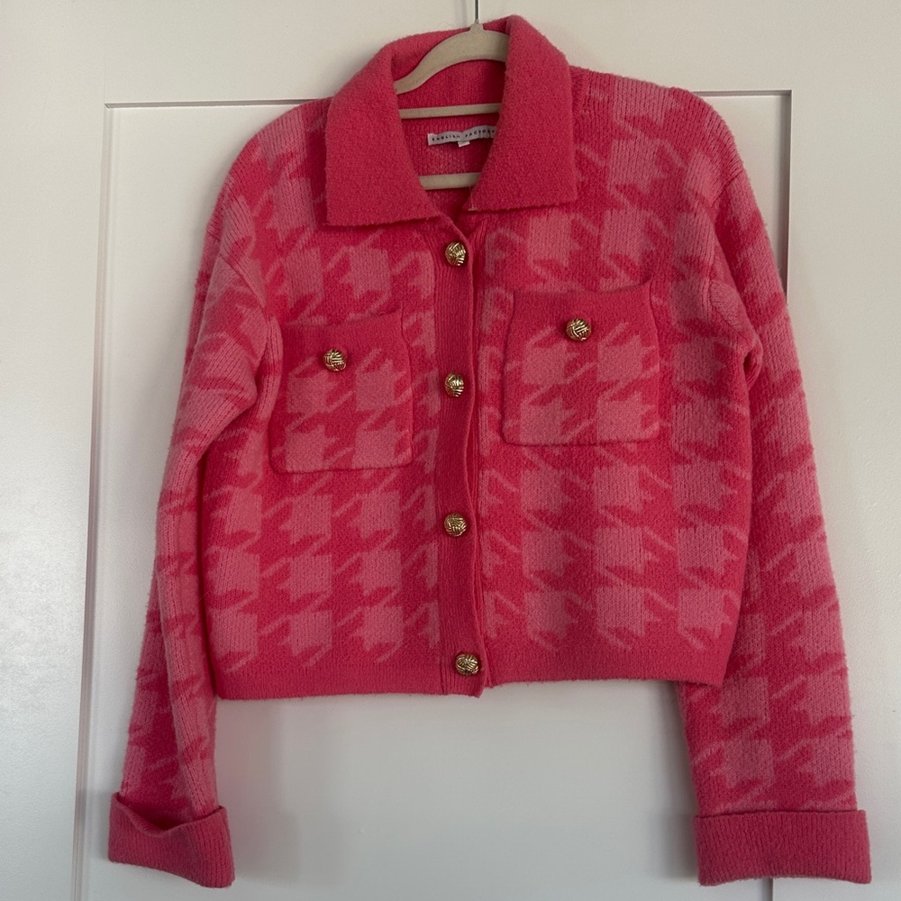 English Factory Pink Houndstooth Sweater